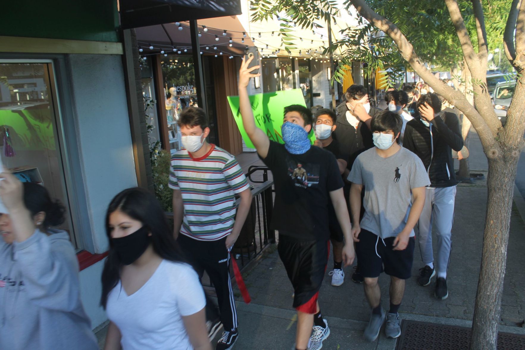 Marching through downtown St. Helena